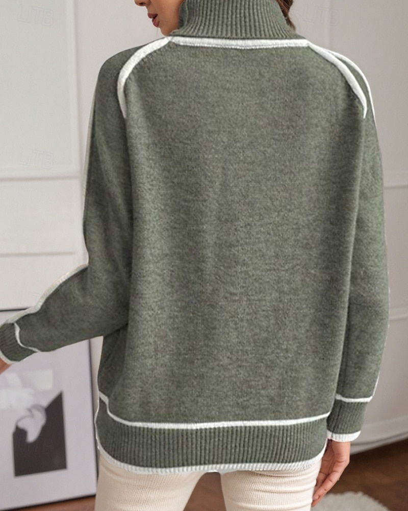 Dame Genser Gatemote Fritid Fargeblokk Rullekrage Lapper Strikket Langermet Vanlige topper Strikke utendørs Daglig Ut på byen Svart Gul Høst Vinter 2025 - $38.99 –P14