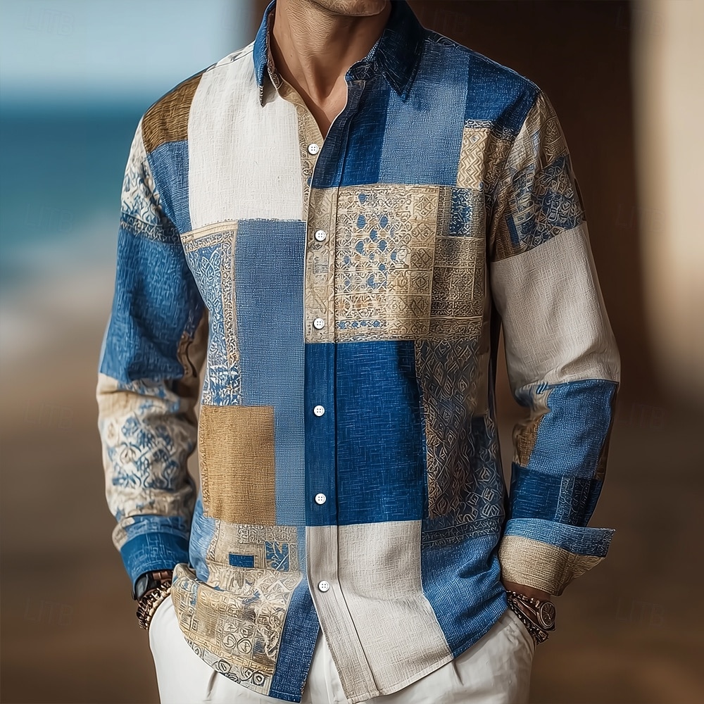 Per uomo Blocco di colori Patchwork Motivo Geometrico Camicia Camicia con Bottoni Manica Lunga Vintage Retrò All'aperto Casual Quotidiano Primavera Autunno Collo ripiegato Stampa 3D Camicia tipo lino del 2026 a $27.99 –P1
