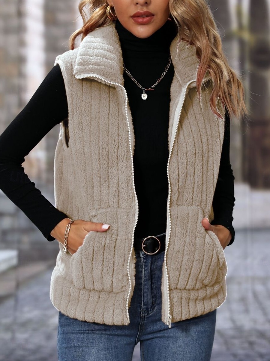 Per donna Gilet in pile Confortevole Traspirante Cerniera Bottoni Casual Semplice Vacanza Streetwear Casuale Abbigliamento quotidiano Cerniera Regolare Collo alla coreana Vestibilità regolare Senza del 2026 a $35.99 –P8