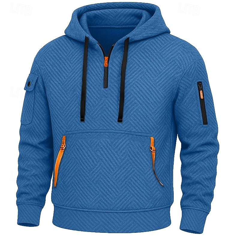 Voor heren Trui met capuchon Hoodie met kwartrits Tactische capuchon Wit Capuchon Effen Vetoketju Met Textuur Casual Dagelijks Sport & Outdoor Streetwear Stoer Sportkleding Herfst Lente & Herfst 2026 - $34.99 –P5