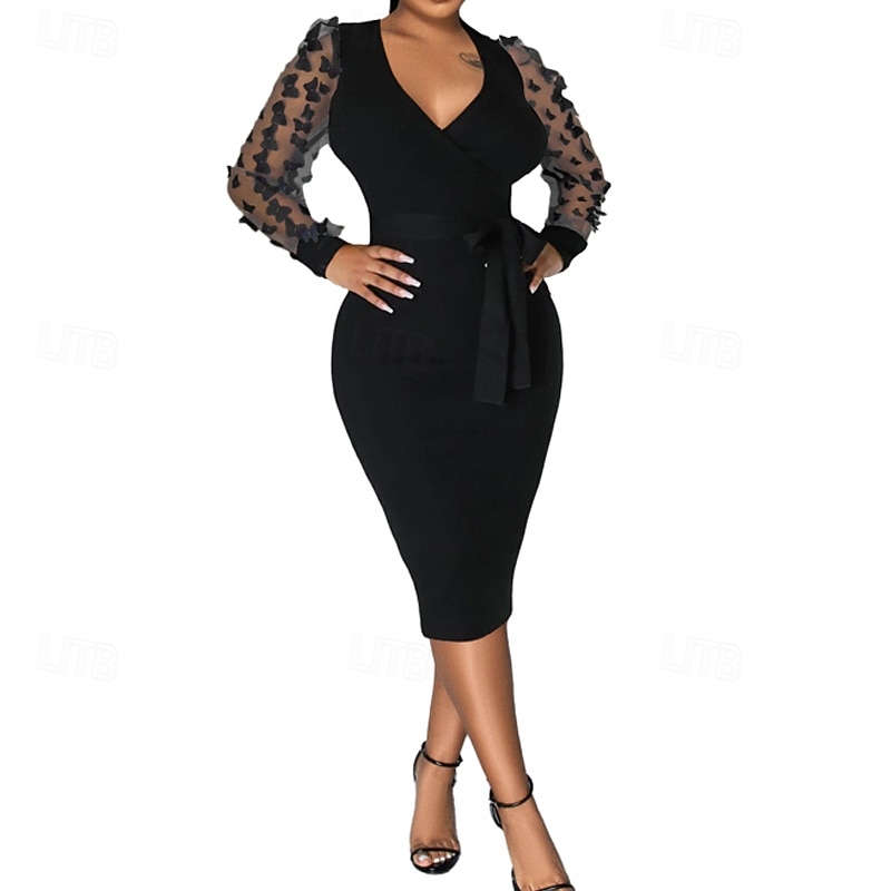 Damen Minikleid schwarzes kleid Partykleid Cocktailkleid Satinkleid Mode Modern Party Abendgesellschaft Cocktailparty Normale Passform Einfach Langarm V Ausschnitt Schwarz Weiß Wein Rote Herbst Winter 2025 - $31.99 –P1