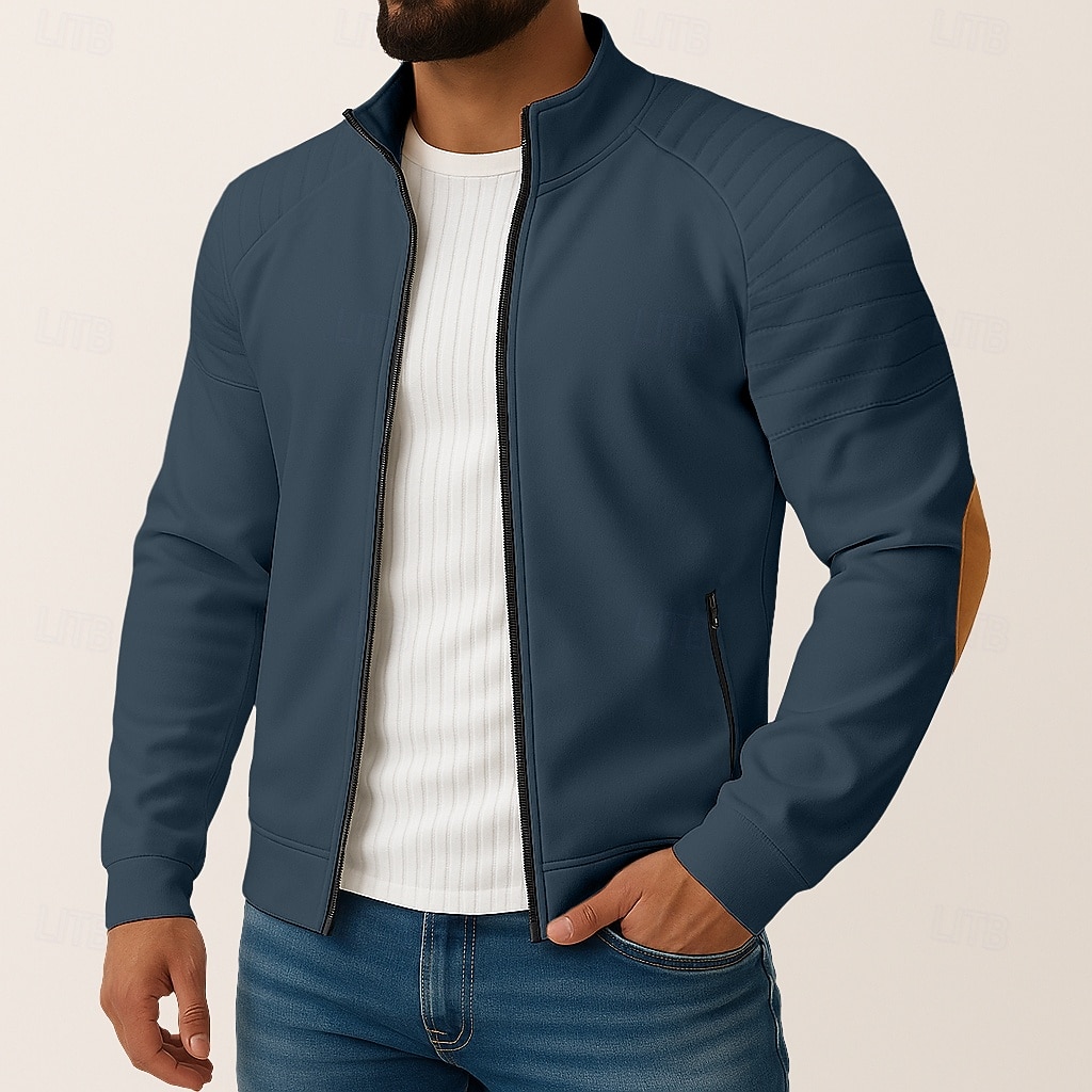 Herren Outdoorjacke Hemdjacke Formell Heim Tasche Minimalistisch Frühling Herbst Einfarbig Aktiv Neutral Hemdkragen Regulär Schwarz Weiß Marineblau Blau Jacken 2026 - $33.99 –P2