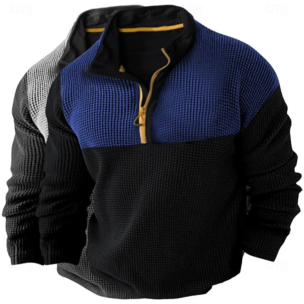 Per uomo Camicia a nido d'ape Maglietta Maglia Mezza Zip Camicia a Maniche Lunghe Manica Lunga Zip a un quarto Autunno Primavera & Autunno Blocco di colori Moda Designer Essenziale Patchwork 2 Pezzi del 2025 a $37.99 –P8