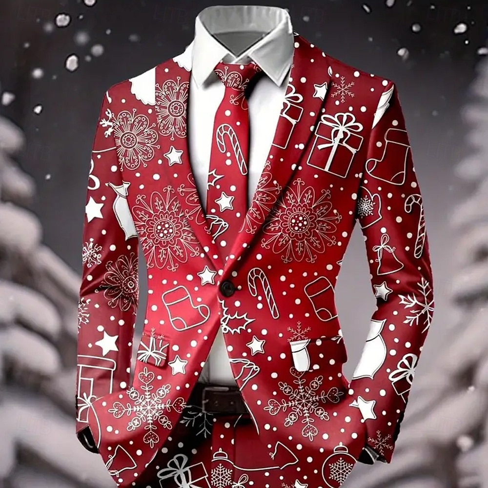 Pánské Blejzr Kabát Vánoce Dovolená Ležérní Běžné Denní Na běžné nošení Podzim zima 100% polyester Sněhová vločka 3D tisk Knoflíky Zahřívací Pohodlné Jednořadé Blejzr Červená 1 Červená 4 Červená 3 2025 - $64.99 –P5