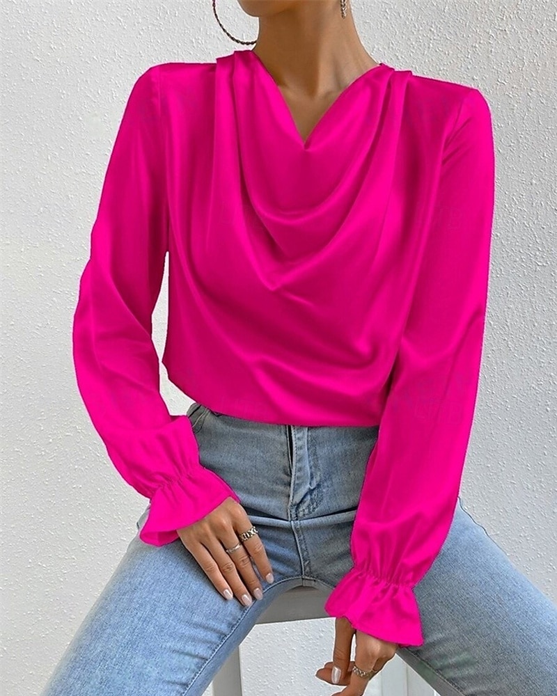 Femmes Chemise Chemise en satin Uni Élégant Occasionnel manche longue Col Bénitier Hauts Réguliers Quotidien Sortir Drapé Noir Rose Claire Vert Abricot Printemps Automne de 2025 ? $18.99 –P7