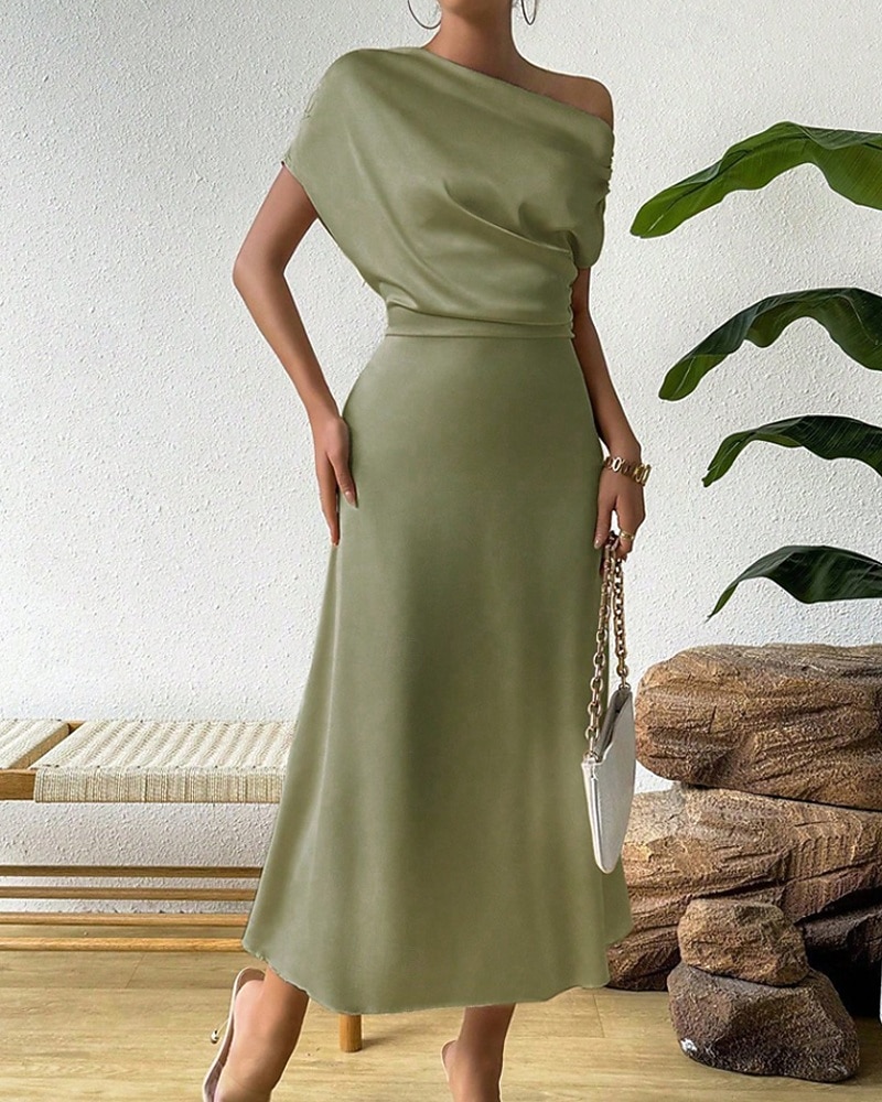 Women's Midi Dress Satin Dress Party Dress Cocktail Dress Elegant Fashion Modern Evening Party Party Special Occasion Regular Fit Plain Sleeveless Crew Neck Black Dusty Blue Green Summer Spring Fall 2026 - zł120.18 –P3