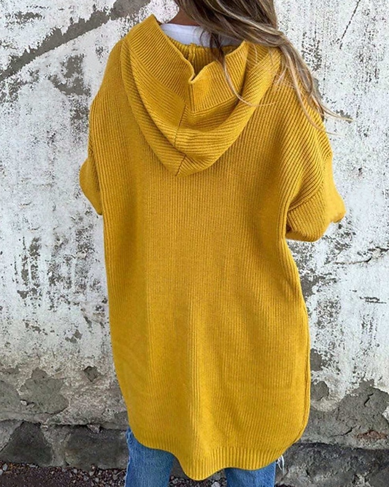 Damen Pullover Strickjacke Streetwear Lässig Einfarbig Mit Kapuze Tasche Knöpfe Gestrickt Langarm Lange Oberteile Stricken Täglich Ausgehen Wochenende Schwarz Gelb Herbst Winter 2025 - $41.99 –P7