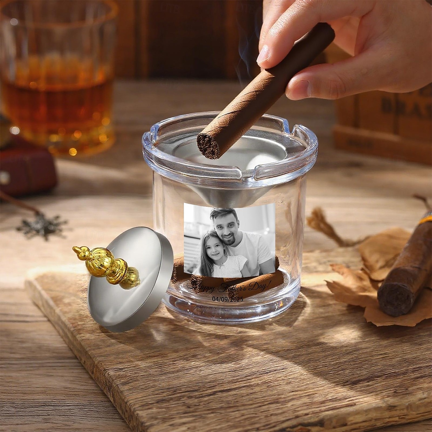 Персонализированная пепельница с крышкой или без, индивидуальный фототекст для курения, рождественский подарок для мужчины, уникальный подарок для папы, дедушки, мужа, идеально подходит на День отца, 2025 - $12.99 –P6