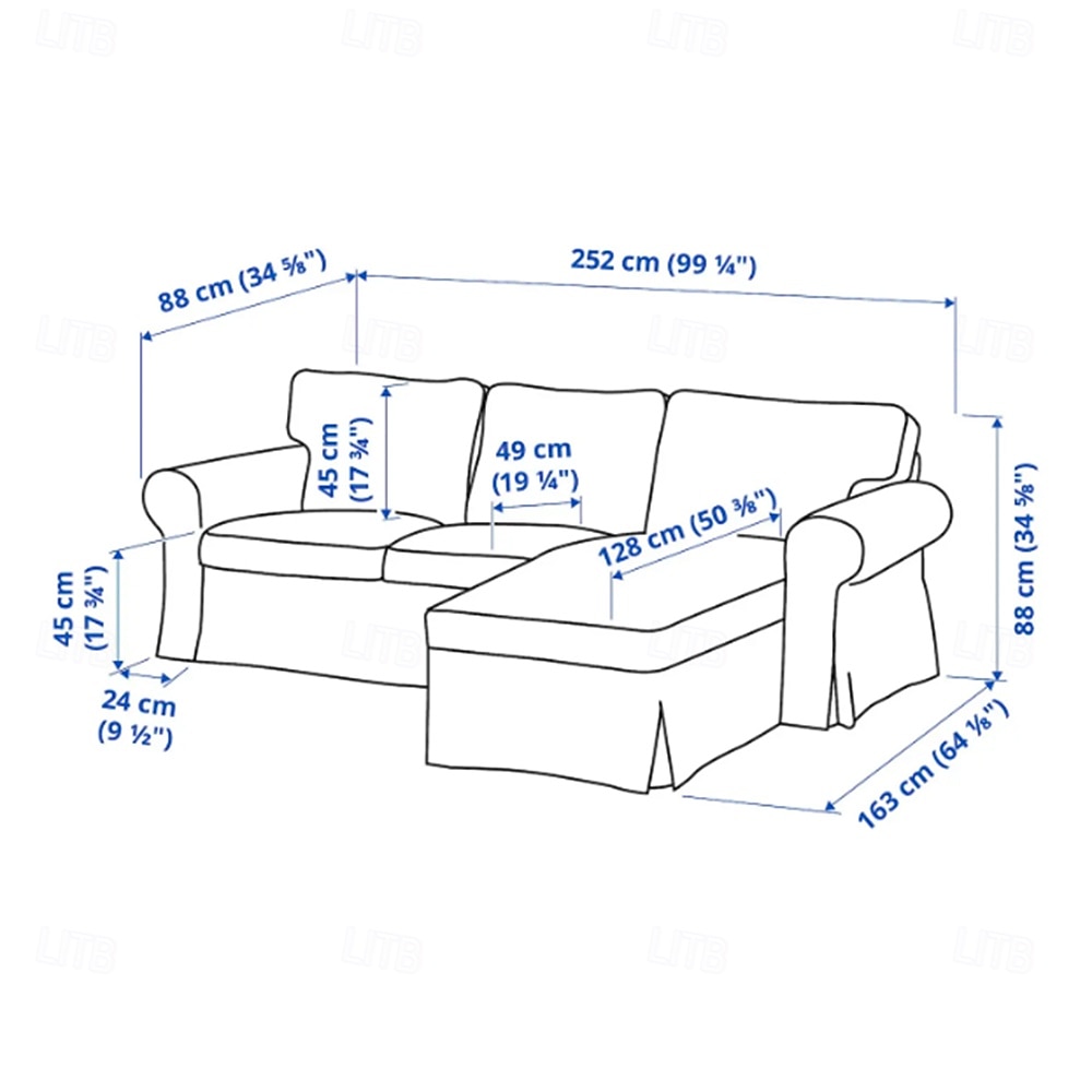 Divano a 3 posti Ektorp con fodera per chaise longue, fodera in velluto a coste trapuntato in tinta unita, resistente protezione antiscivolo per il soggiorno del 2025 a $348.39 –P1