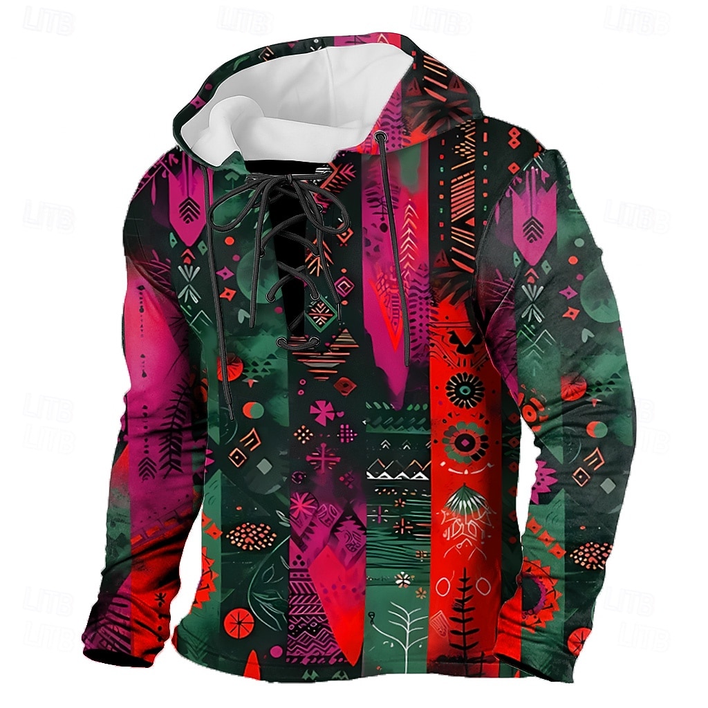 Herren Patchwork Stammes Kapuzensweatshirt Pullover Mode Ethnisch Vintage-Retro Langarm Mit Kapuze Heim Outdoor Gelb Rote Purpur Kordelzug Herbst Winter Designer S M L XL XXL XXXL 2026 - $28.99 –P3