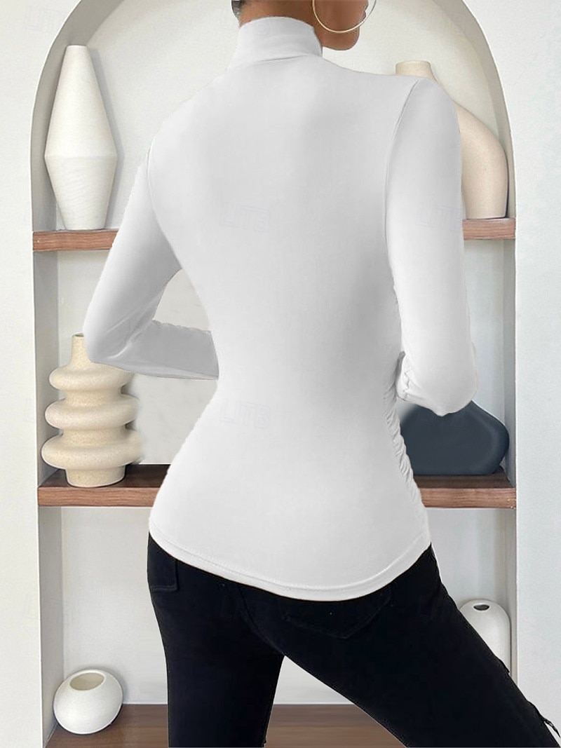 Damen Bluse Einfarbig Stilvoll Lässig Langarm V Ausschnitt Normale Oberteile Täglich Gerafft Schwarz Weiß Aprikose Grau Frühling Herbst Winter 2025 - $15.99 –P4