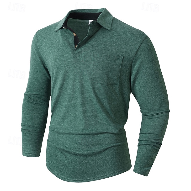 Herren Golfshirt Golf Poloshirts Arbeit Lässig Revers Langarm Basic Modern Einfach Tasche Knöpfe Frühling Herbst Normale Passform Schwarz Weiß Marineblau Dunkelgrün Khaki Armeegrün Golfshirt 2025 - $22.99 –P20