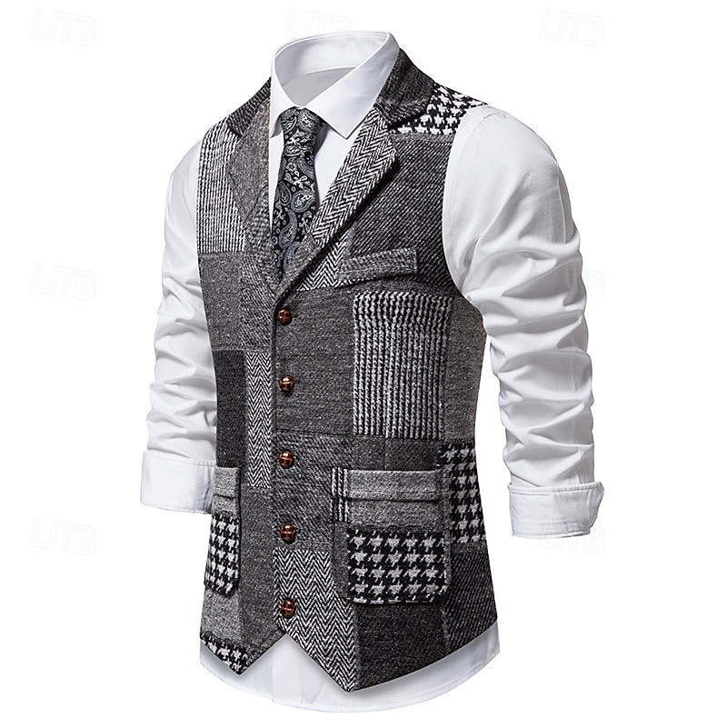 בגדי ריקוד גברים וסט חֲזִיָה Gilet חופשה מפלגה עֵסֶק אופנתי יום יומי אביב סתיו כיס כפתורים פוליאסטר נוח משובץ חזה יחיד כפתור יחיד דש רגיל פול יין כתום כחול כהה אֵפוֹד 2026 - $37.99 –P3