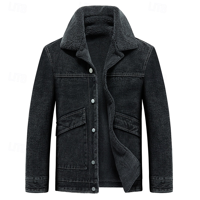 Męskie Kurtka zimowa Kurtka polarowa Jeansowa kurtka Urlop Codzienny Keep Warm Kieszeń Polar Jesień Zima Równina Moda Moda miejska Klapa Regularny Czarny Niebieski Ciemnoszary Kurtki 2025 - $66.99 –P2