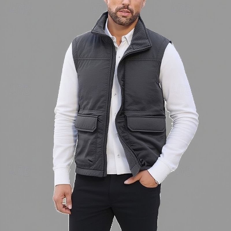 Herren Weste Gilet Angelweste Urlaub Täglich Date Mode Lässig Herbst Winter Tasche Polyester Warm Bequem Einfarbig Reisverschluss Stehkragen Normale Passform Schwarz Khaki Dunkelblau Grau Weste 2025 - $36.99 –P8