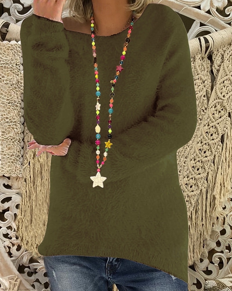 Damen Pullover Streetwear Lässig Einfarbig Gerippt Rundhalsausschnitt Gestrickt Langarm Normale Oberteile Stricken Outdoor Täglich Wochenende Intensives Rosa Rosa Herbst Winter 2026 - $27.99 –P4