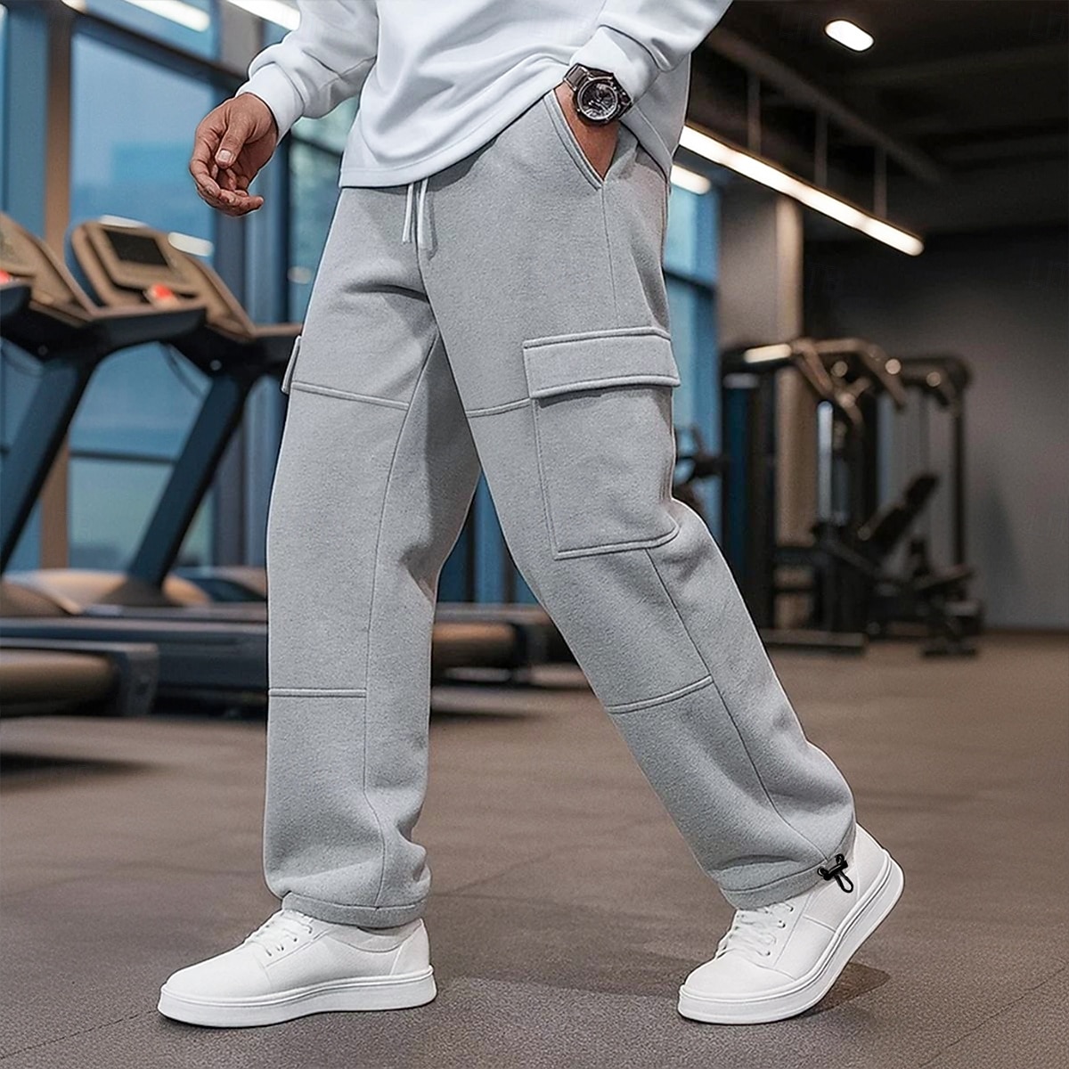 2025年 男性用 カーゴパンツ スウェットパンツ フリースパンツ ワイドレッグスウェットパンツ アスレチックパンツ ドローストリング 弾性ウエスト マルチポケット 平織り 吸汗性 高通気性 全長 アウトドア スポーツ・アウトドア カジュアル 旅行度假风 ファッション ブラック ネイビーブルー コレクション – $20.99 –P1
