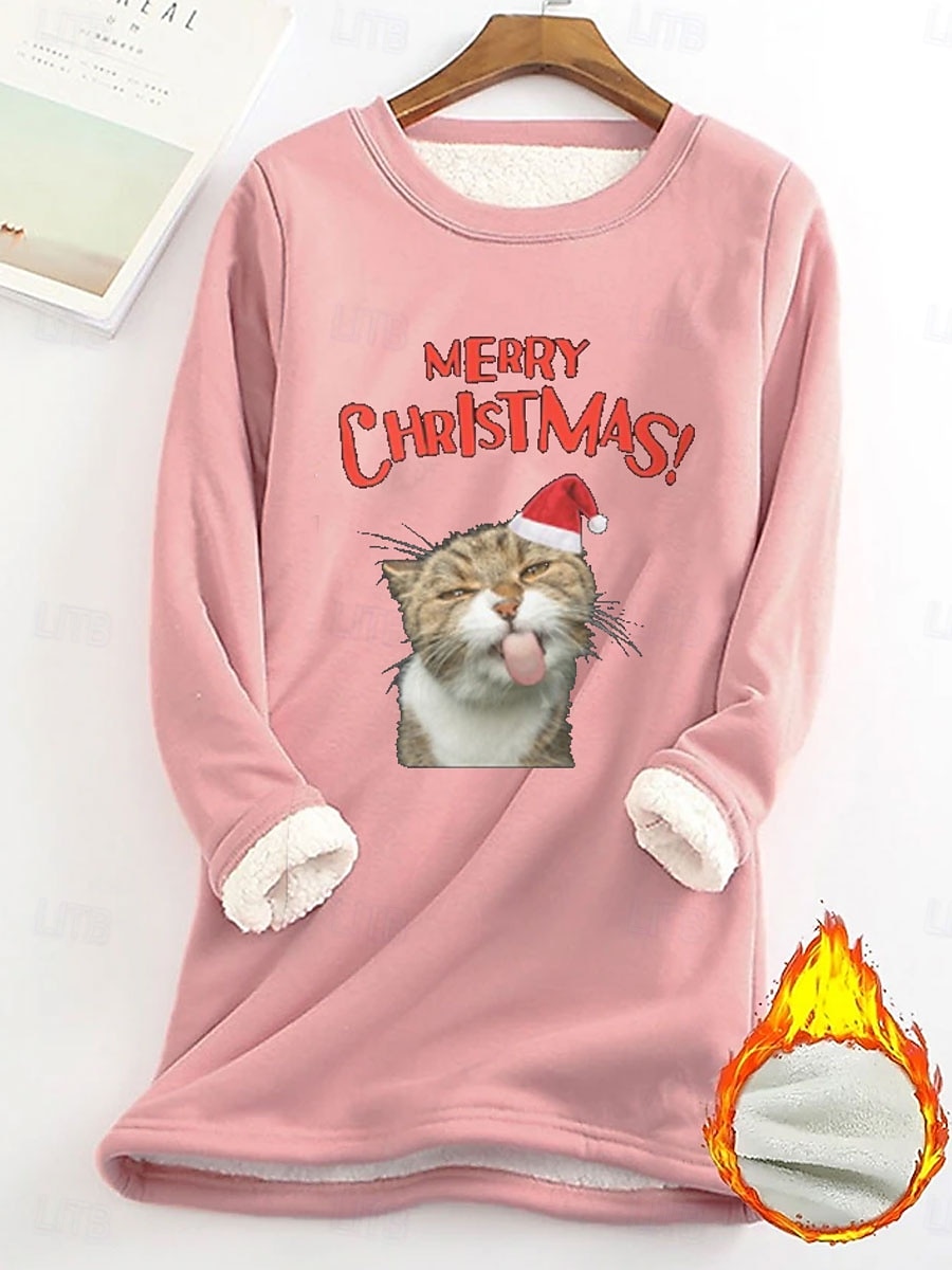 Dame Genser med genser Grafisk Katt Bokstaver Varm Fritid fuzzy Langermet Crew-hals Vanlige topper Gate Avslappet Lys Rosa Svart Mørk Rosa Blå Vår Høst Vinter 2025 - $29.99 –P3