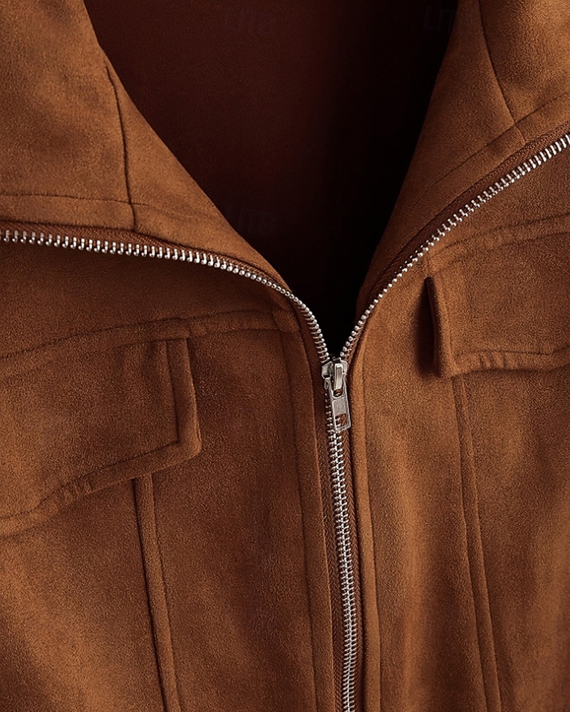 Homme Veste en faux suède Veste Décontractée Vacances Quotidien Chaud Avec Poches Automne Hiver Uni Mode Classique Col montant Régulier Noir Vert Café Veste de 2025 ? $51.99 –P4