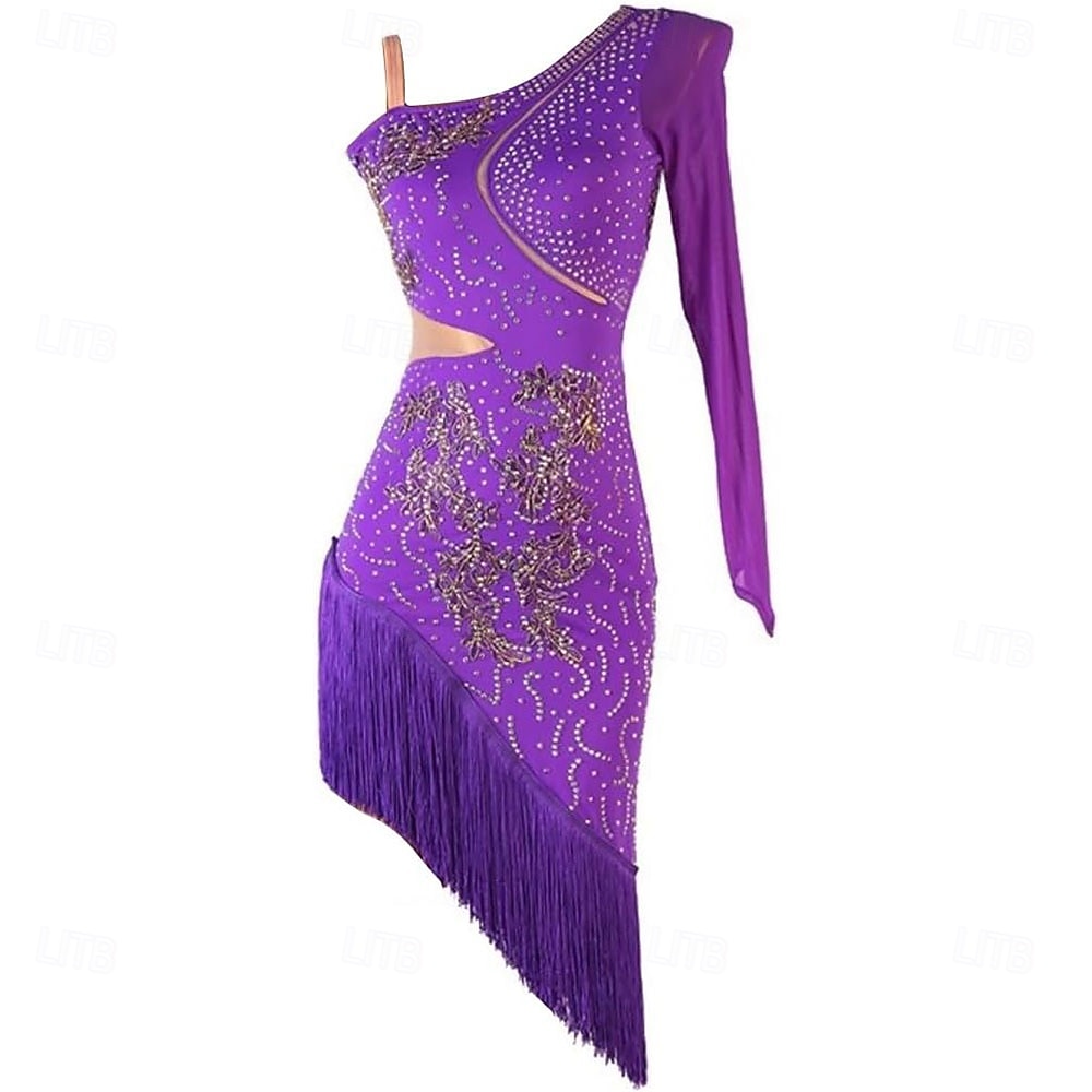 שמלות ריקודים סלוניים לטיניים לנשים גדיל סלסה רומבה צ'ה צ'ה מסיבת תחרות שמלת גדילים 2025 - $192.99 –P7