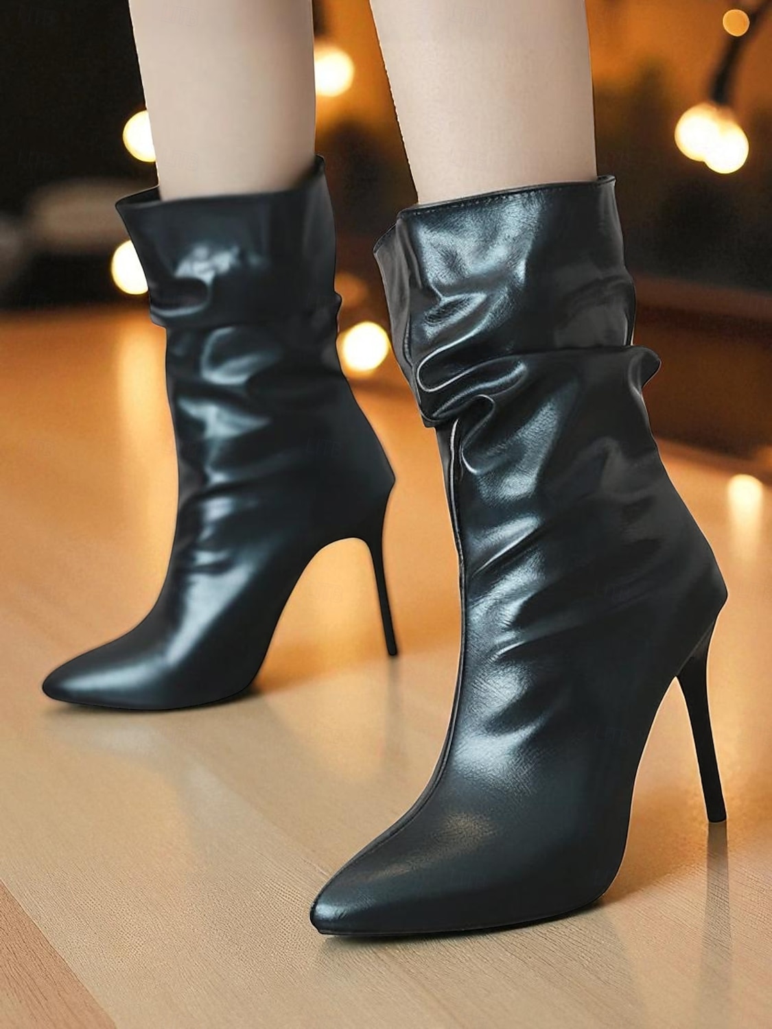Bottines souples en similicuir noir pour femme - Chaussures de soirée à bout pointu et talon aiguille haut pour la vie nocturne et les soirées en boîte de 2025 ? $54.99 –P8