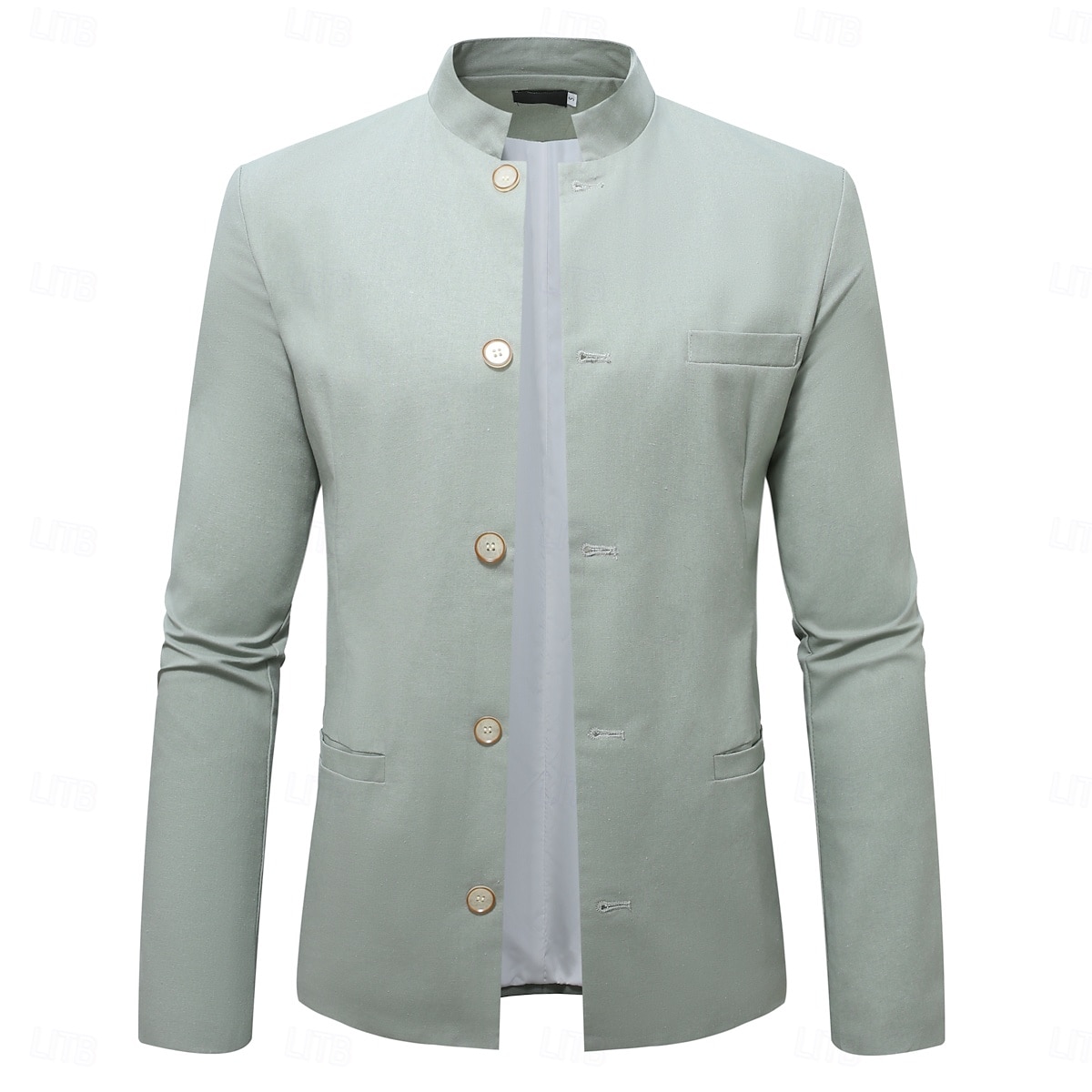 Per uomo Giacca di lino Formale Casa Bottoni Minimalista Primavera & Autunno Autunno Tutte le stagioni Tinta unica Attivo Vintage Colletto a Camicia Regolare Blu marino Verde Cachi Azzurro Giacca del 2026 a $91.99 –P7