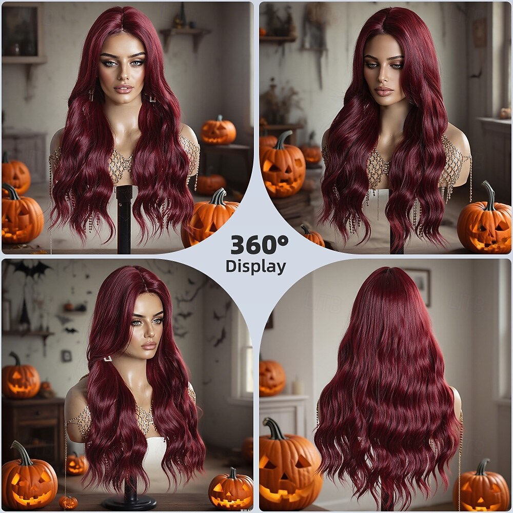 Synthetic Lace Wig Curly Style 24 inch Burgundy Middle Part U Part Wig Women's Wig Wine Red 2026 - $39.99 –P7