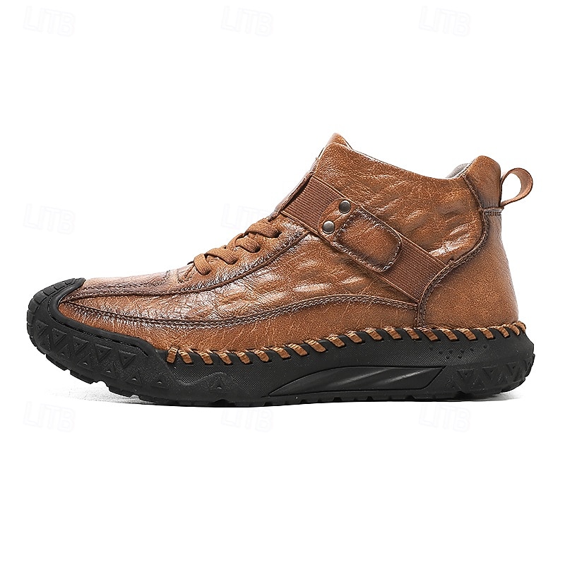 Botas masculinas de couro sintético genuíno marrom para caminhadas ao ar livre com sola antiderrapante – calçado casual para viagem e aventura de 2025 por $54.99 –P6