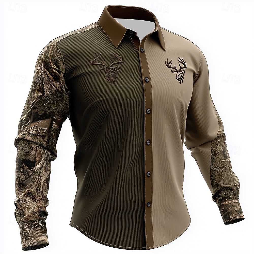 Per uomo Mimetico Renna Camicia Camicia con Bottoni Manica Lunga Vintage Retrò All'aperto Campeggio & Escursionismo Caccia Primavera Autunno Collo ripiegato Stampa 3D camicie con colletto Cachi del 2025 a $25.99 –P1