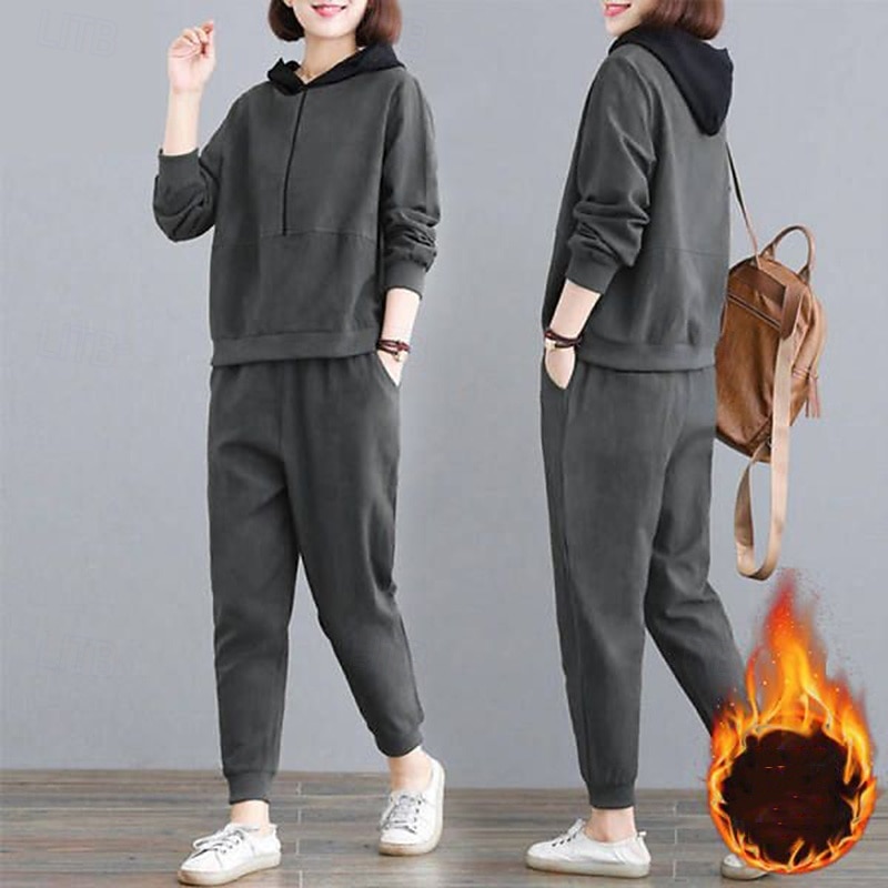 Per donna Felpe con cappuccio da salotto Tute in pile con tasca Tinta unita Completo Abbigliamento Autunno & Inverno Nero Rosso Palestra All'aperto Corsa Antivento Caldo Manica Lunga Sport del 2025 a $74.99 –P2