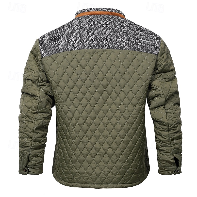 Herr Quiltad jacka Vardaglig jacka Semester Dagligen Håller värmen Lappverk Ficka Höst Vinter Färgblock Mode Klassisk Hög krage Normal Svart Blå Kaki Armégrön Jacka 2025 - $60.99 –P19