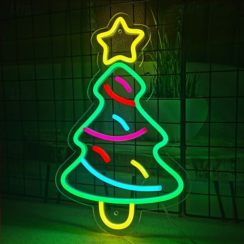 1 Pc Christmas acrylic neon wall light indoor wall Santa Claus Christmas tree snowman reindeer party atmosphere decoration light night light Usb power supply dimmable 2025 - CAD $32.99 –P5