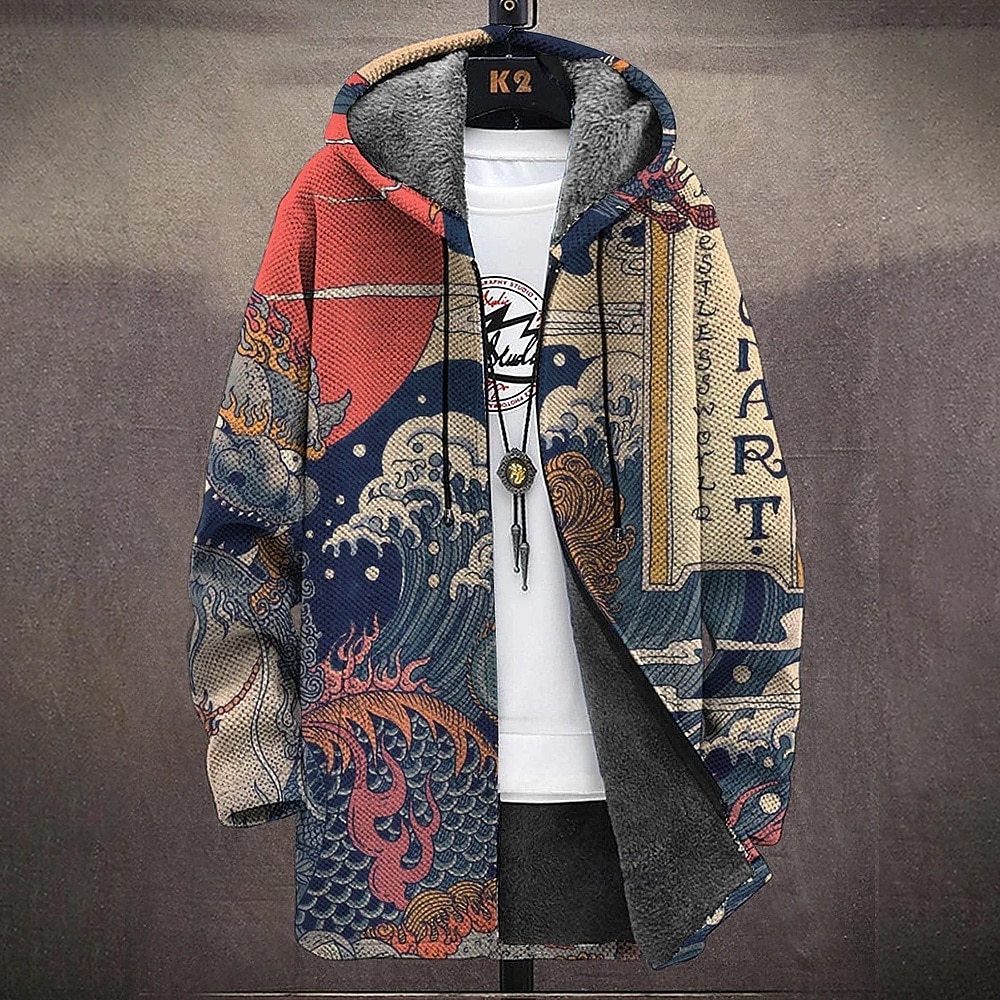 Ανδρικά Γραφική Χειμερινό παλτό Μπουφάν fleece Παλτό Διατηρείτε Ζεστό Άνετο Καθημερινό Causal Καθημερινά Ρούχα Φερμουάρ Τσέπη 3D εκτύπωση Φθινόπωρο Χειμώνας Με Κουκούλα Μακρυμάνικο Ρουμπίνι 2026 - $56.99 –P1