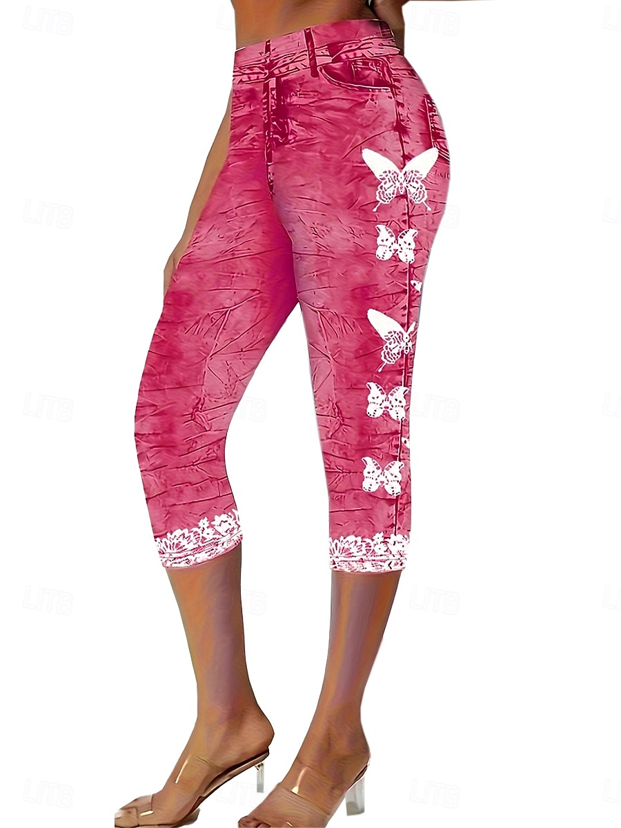 Femmes Pantalon capri Leggings Vacances ancien Mode Longueur mollet Taille Moyenne Fleuri Graphique Impression 3D Impression Doux Respirant Micro-Élastique Vacances Rue Décontracté Rosé Bleu ciel de 2025 ? $18.99 –P4