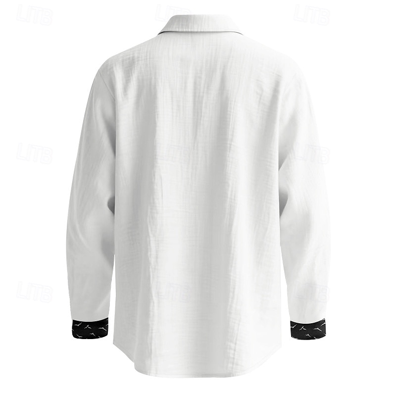 Herr Skjorta Linneskjorta Casual skjorta Knapp upp skjorta Bomullskjorta Färgblock Streetwear Semester Kaki Grå Ljusblå Långärmad Kavajslag Vår Höst Kläder Lappverk 2026 - $28.99 –P8