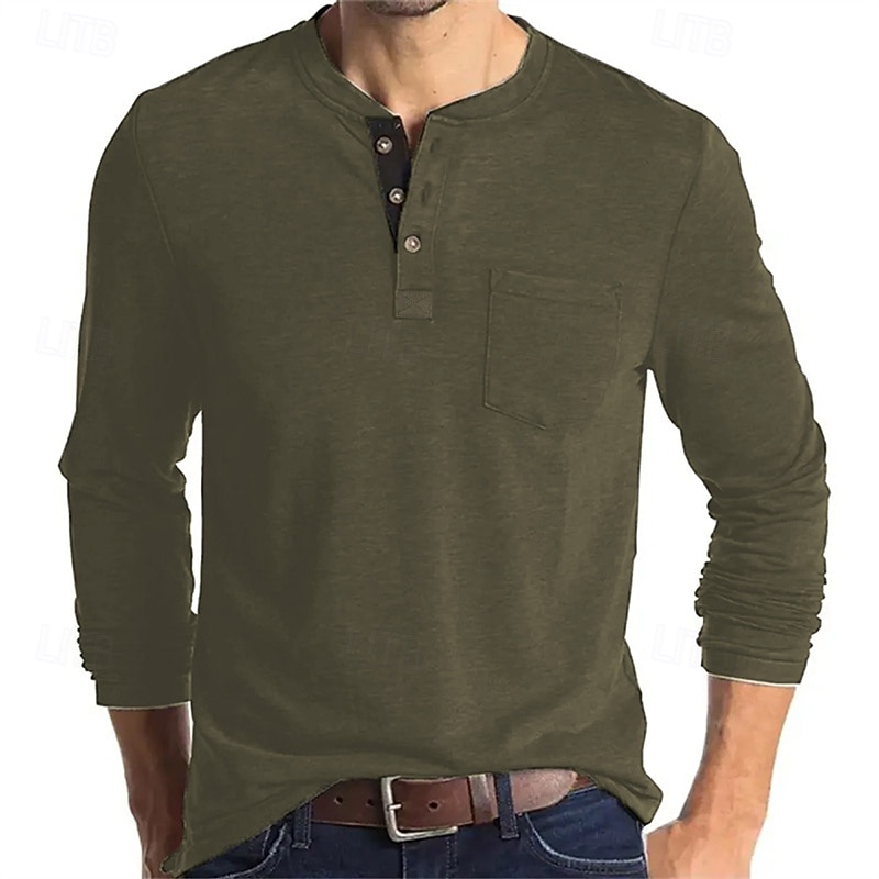 Per uomo Maglietta Maglia Henley Camicia a Maniche Lunghe Manica Lunga Henley Primavera Autunno Semplice Moda Designer Essenziale Tasche Vacanza Streetwear Uscire Nero Bianco Blu marino Maglietta Top del 2026 a $23.99 –P16