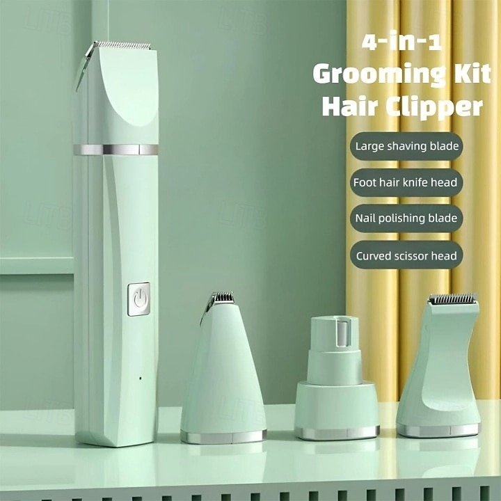 Profesjonelt 4-i-1 oppladbart hundeklippesett, støysvak trådløs kjæledyrklipper for ansikt, poter, ører, tånegler, katt &trimmer for smådyr 2025 - $35.99 –P8