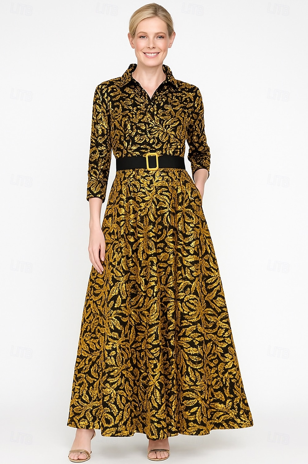 A-Linie Brautmutterkleid Elegant Bateau-Ausschnitt Bodenlang Paillettenbesetzt Langarm mit Spitze Schärpe / Band 2025 2025 - $164.99 –P1
