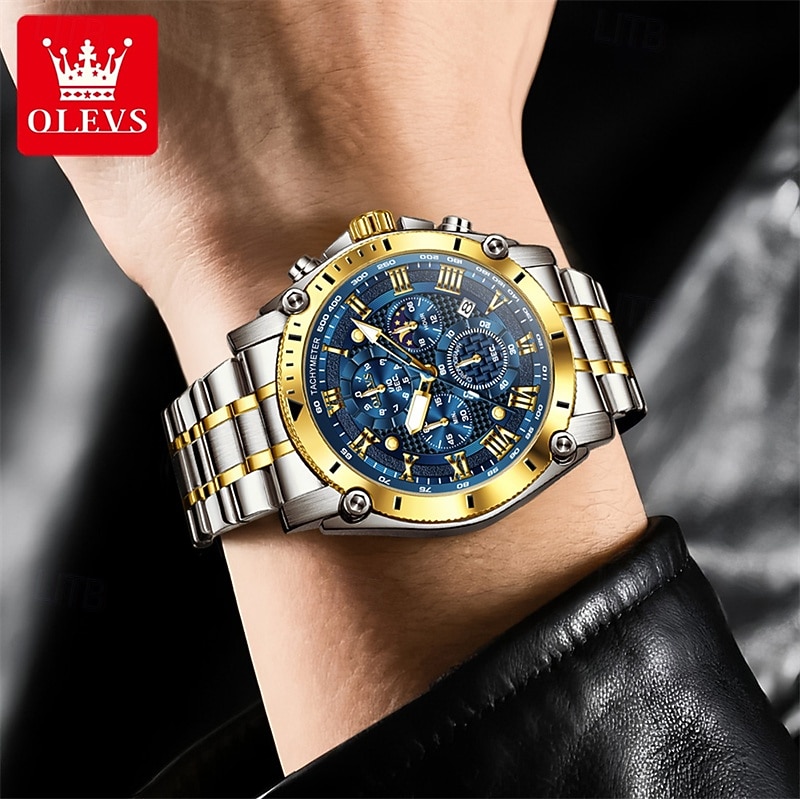 The New Olevs Men'S Steel Band Business Watch Moon Phase Luminous Calendar Chronograph 24-Hour Indication Quartz Watch Is A Fashionable Casual And Versatile Waterproof Sports Wristwatch 2025 - $32.99 –P13