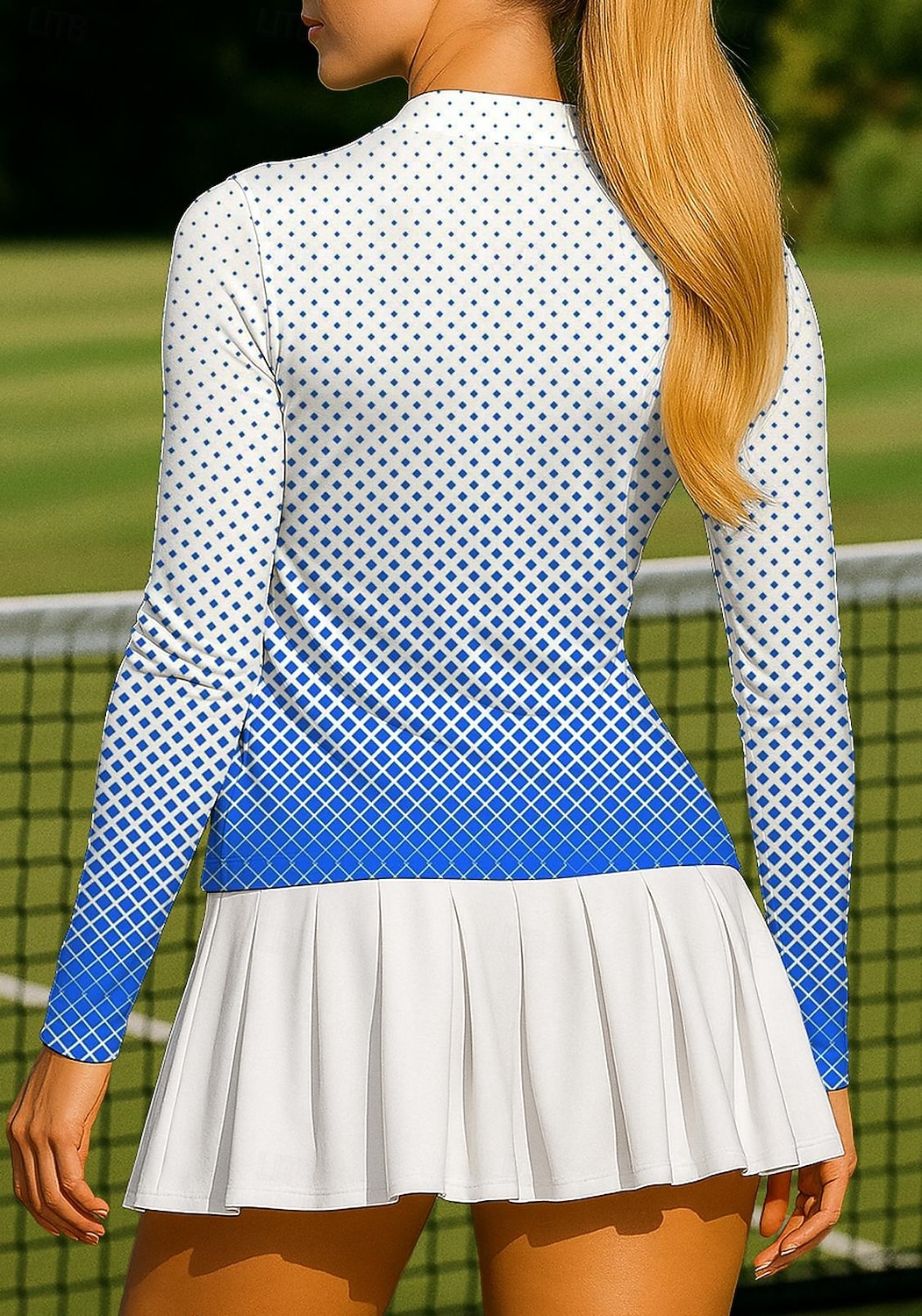 Dames Geometrisch Verloop Tops Sportshirt Tennisshirt Tennis T-shirt Lange mouw Vetoketju Bloemig UPF50+ UV-bestendig Hoge Elasticiteit Vochtregelerend Ademend Volleybal Tennis Golf Ronde Hoge nek 2025 - $21.99 –P2