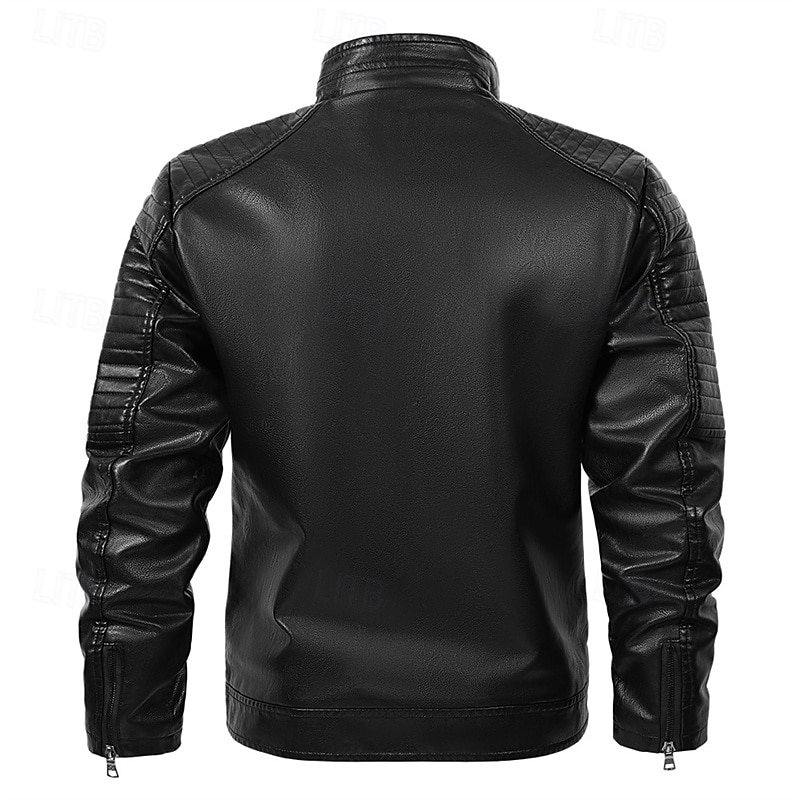 Herr Imitationsläderjacka Bikerjacka Motorcykeljacka Semester Dagligen Vindtät Håller värmen Ficka Höst Vinter Slät Mode Klassisk Hög krage Normal Svart Brun Jacka 2025 - $57.99 –P20