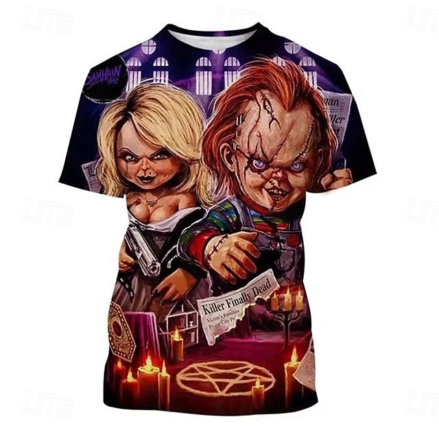 2025年 ハロウィーン チャッキー Ｔシャツ(21) プリント グラフィック柄 用途 カップル用 男性用 女性用 成人 ハロウィーン カーニバル マスカレード 3Dプリント カジュアル／普段着  コレクション – $18.99 –P3