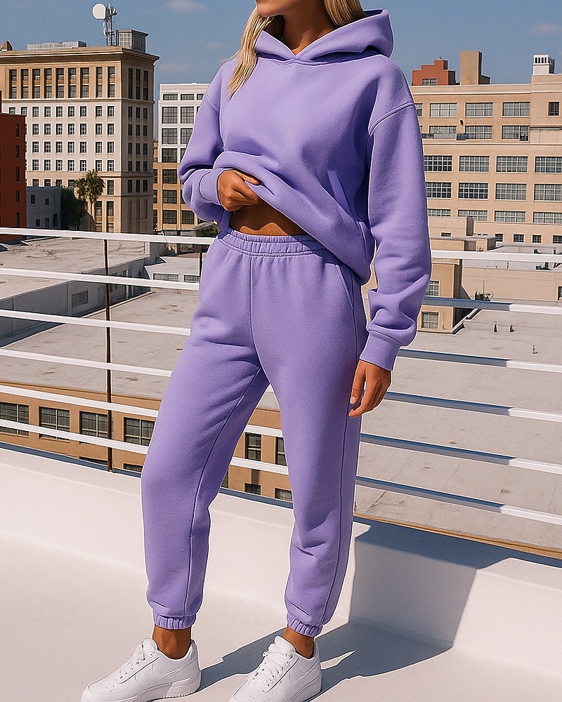 Mujer Chándal de 2 piezas Sudadera con capucha Lounge Conjuntos de chándal Color sólido Trajes de Yoga Otoño Negro Blanco Rutina de ejercicio Al Aire Libre Viaje Alta cintura Ligero Moda Manga Larga 2025 - $32.99 –P3