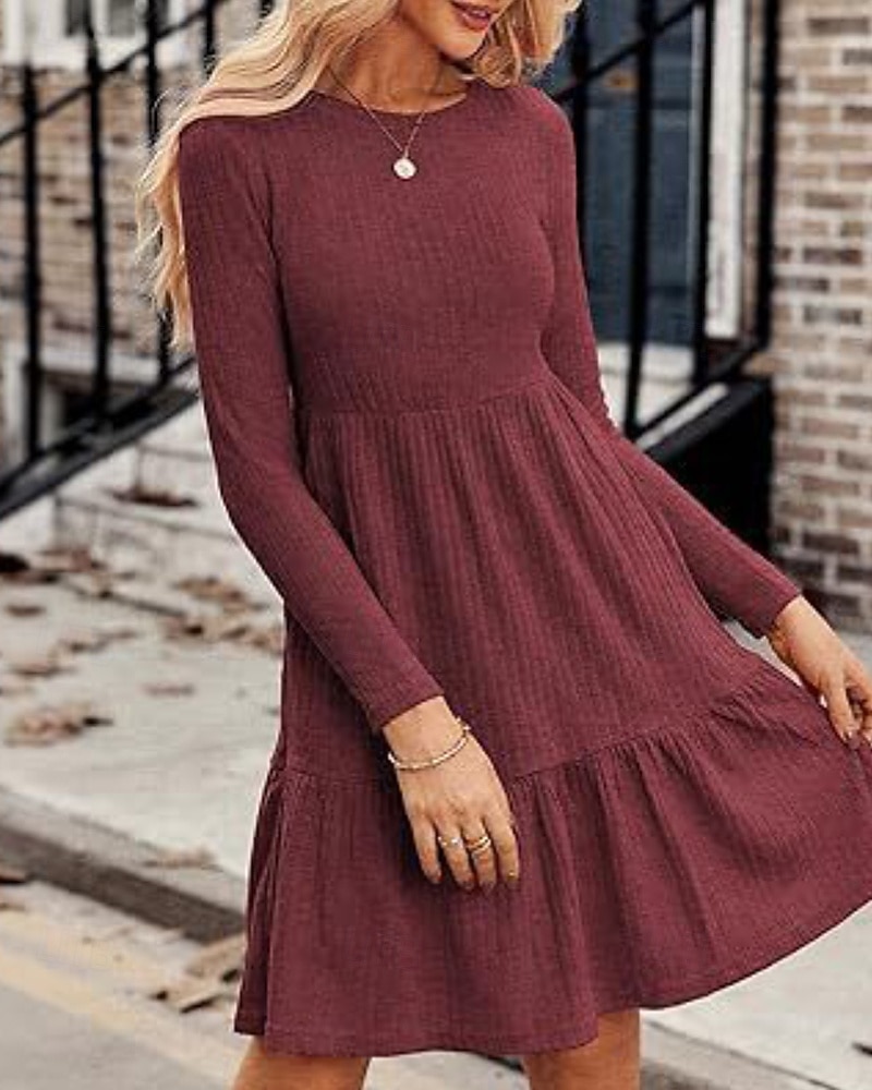 Damen Minikleid Pulloverkleid Freizeitkleid Modern Outdoor Täglich Ausgehen Normale Passform Einfach Langarm Rundhalsausschnitt Wein Braun Grün Grau Frühling Herbst 2025 - $26.99 –P6