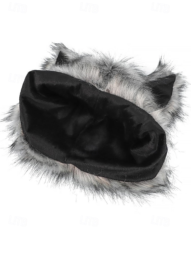 мужская шапка с волчьими ушками на Хэллоуин – пушистая полиэстеровая плюшевая шапка для костюмированной вечеринки, вечеринки и зимнего ношения 2025 - $14.99 –P6
