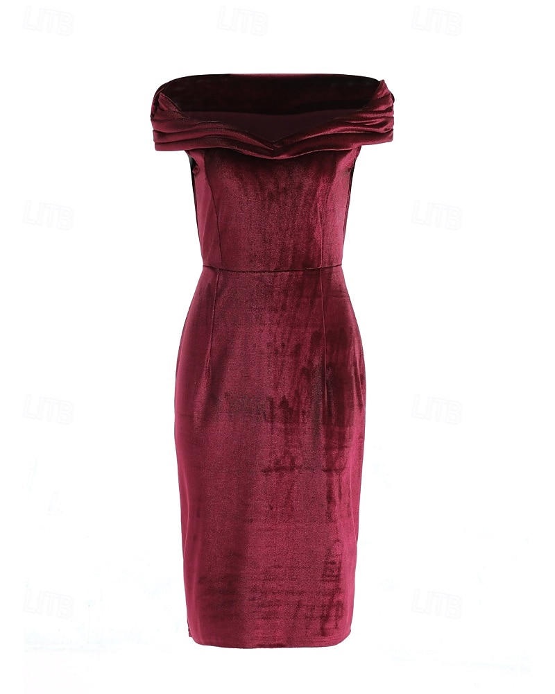 Femmes Robe Midi Robe en Velours Robe de Soirée Robe de Cocktail Robe fourreau Élégant Moderne Soirée Coupe régulière Uni Manche Courte Épaules Dénudées Noir Vin bleu marine Bleu paon Printemps de 2025 ? $26.99 –P8