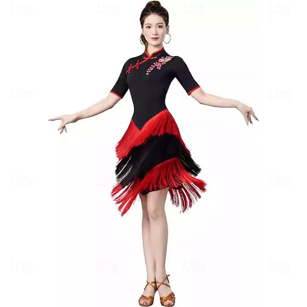 Robe de compétition de danse latine à franges pour femmes, cheongsam, pompons, jupe d'entraînement de valse, cha cha salsa de 2025 ? $125.99 –P3