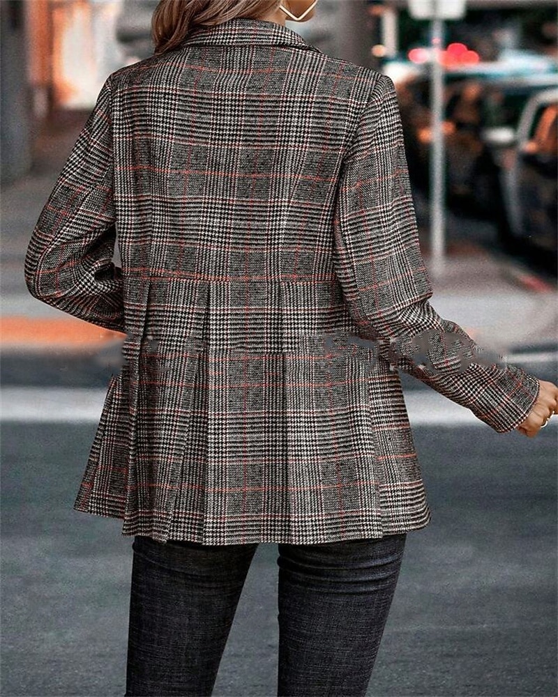 Dam Kavaj Bekväm Knappar Elegant Mode Utomhus Galler Utekväll Ledigt / vardag Helgen Cardigan Normal Kavajslag Normal Långärmad Ytterkläder Svart Orange Vår Höst 2025 - $27.99 –P3
