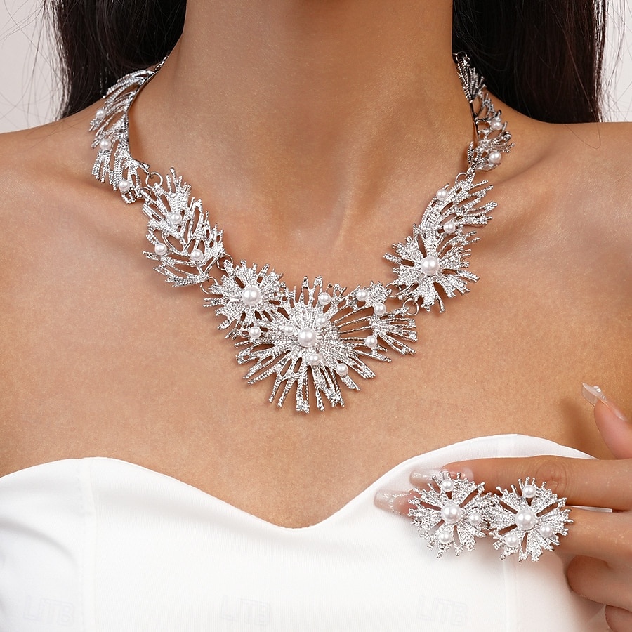 Collana e orecchini da donna in argento con perle - gioielli scintillanti per serate, cocktail e occasioni speciali del 2026 a $14.99 –P2