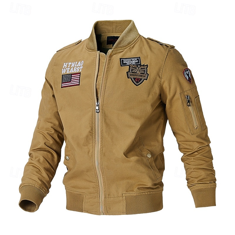 Homme Veste utilitaire Veste Cargo Veste Décontractée Vacances Quotidien Respirant Avec Poches Printemps Automne Drapeau national Mode Classique Col montant Régulier Noir Kaki Vert Véronèse Veste de 2025 ? $38.99 –P1